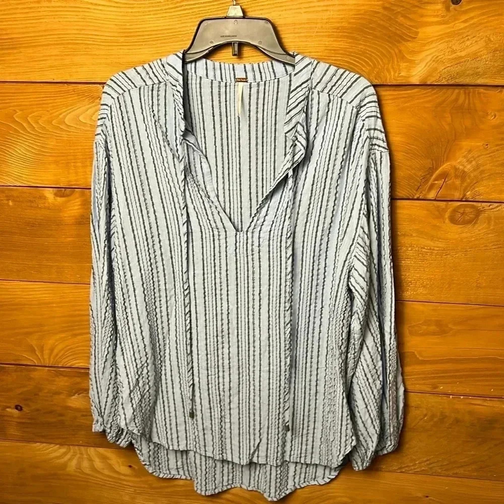Free People Womens Rhythm of the night boho tunic Sm oversized tie‎ front blue
